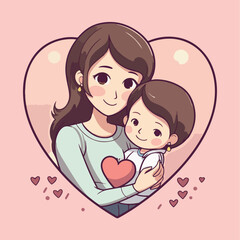 Mothers Day Illustration vector concept Cute Kawaii Style Love childern