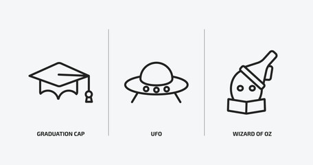 education outline icons set. education icons such as graduation cap, ufo, wizard of oz vector. can be used web and mobile.