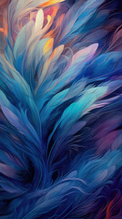 Abstract colorful background of lush feathers. Generative AI