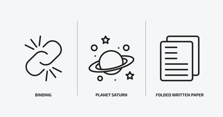 education outline icons set. education icons such as binding, planet saturn, folded written paper vector. can be used web and mobile.