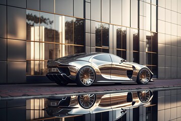 An image of a sleek and shiny sports car parked Generative AI