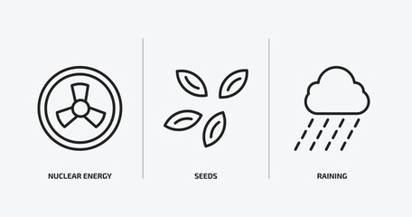 ecology outline icons set. ecology icons such as nuclear energy, seeds, raining vector. can be used web and mobile.