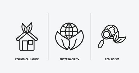 ecology outline icons set. ecology icons such as ecological house, sustainability, ecologism vector. can be used web and mobile.