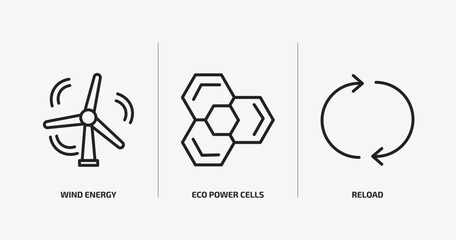 ecology outline icons set. ecology icons such as wind energy, eco power cells, reload vector. can be used web and mobile.