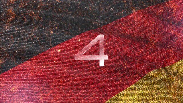 Five seconds Countdown Timer with abstract Germany flag fire burst animation abstract background.  Five to zero count down art effect counting timer abstract background.