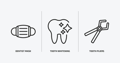 dentist outline icons set. dentist icons such as dentist mask, tooth whitening, tooth pliers vector. can be used web and mobile.
