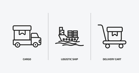 delivery and logistic outline icons set. delivery and logistic icons such as cargo, logistic ship, delivery cart vector. can be used web and mobile.
