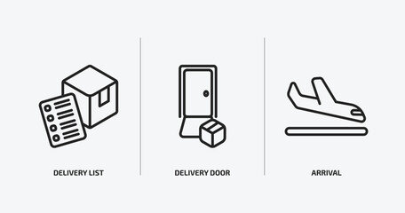 delivery and logistic outline icons set. delivery and logistic icons such as delivery list, door, arrival vector. can be used web and mobile.