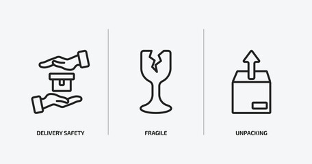 delivery and logistic outline icons set. delivery and logistic icons such as delivery safety, fragile, unpacking vector. can be used web and mobile.