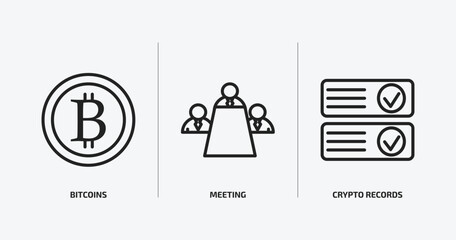 cryptocurrency outline icons set. cryptocurrency icons such as bitcoins, meeting, crypto records vector. can be used web and mobile.