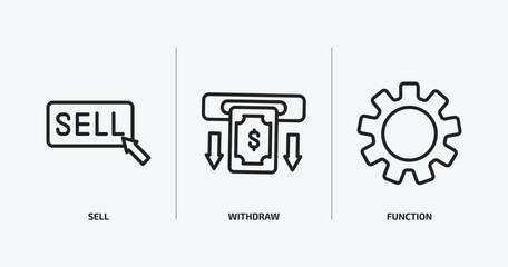 cryptocurrency outline icons set. cryptocurrency icons such as sell, withdraw, function vector. can be used web and mobile.