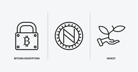 blockchain outline icons set. blockchain icons such as bitcoin encryption, , invest vector. can be used web and mobile.
