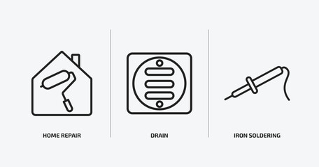 Obraz premium construction and tools outline icons set. construction and tools icons such as home repair, drain, iron soldering vector. can be used web and mobile.