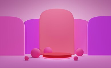 Red podium, pastel background, 3D rendering