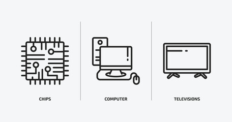 computer outline icons set. computer icons such as chips, computer, televisions vector. can be used web and mobile.