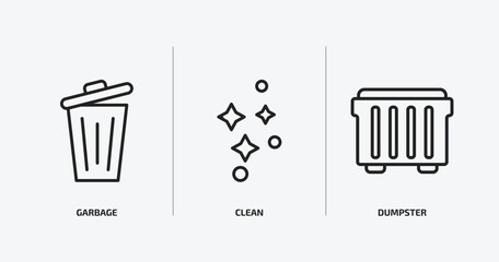 cleaning outline icons set. cleaning icons such as garbage, clean, dumpster vector. can be used web and mobile.