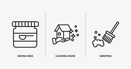 cleaning outline icons set. cleaning icons such as baking soda, cleaning house, sweeping vector. can be used web and mobile.