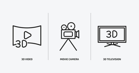 cinema outline icons set. cinema icons such as 3d video, movie camera, 3d television vector. can be used web and mobile.
