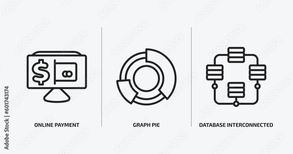 Poster business and analytics outline icons set. business and analytics icons such as online payment, graph