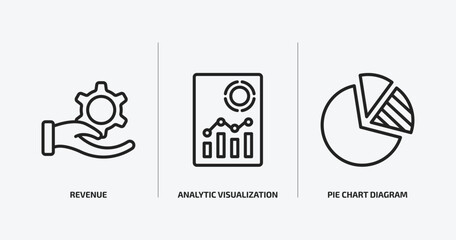 business and finance outline icons set. business and finance icons such as revenue, analytic visualization, pie chart diagram vector. can be used web and mobile.