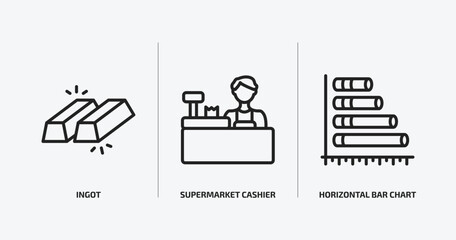 business outline icons set. business icons such as ingot, supermarket cashier, horizontal bar chart vector. can be used web and mobile.