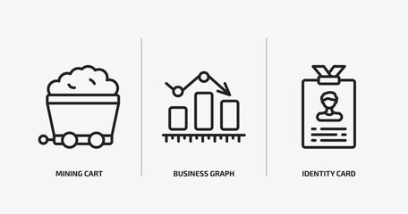 business outline icons set. business icons such as mining cart, business graph, identity card vector. can be used web and mobile.