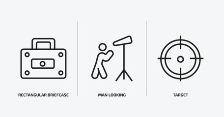 business outline icons set. business icons such as rectangular briefcase, man looking, target vector. can be used web and mobile.