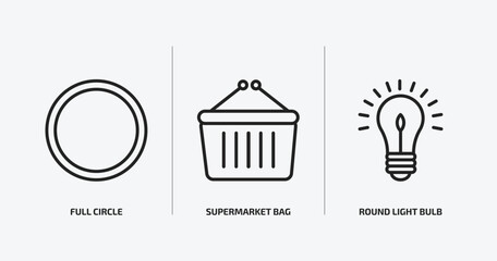 business outline icons set. business icons such as full circle, supermarket bag, round light bulb vector. can be used web and mobile.