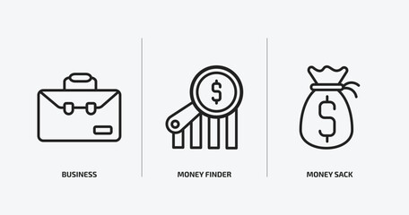 business outline icons set. business icons such as business, money finder, money sack vector. can be used web and mobile.