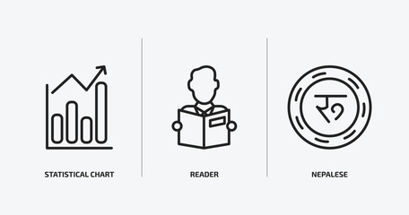 business outline icons set. business icons such as statistical chart, reader, nepalese vector. can be used web and mobile.