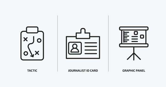 business outline icons set. business icons such as tactic, journalist id card, graphic panel vector. can be used web and mobile.