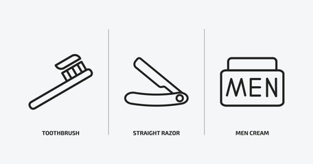 beauty outline icons set. beauty icons such as toothbrush, straight razor, men cream vector. can be used web and mobile.
