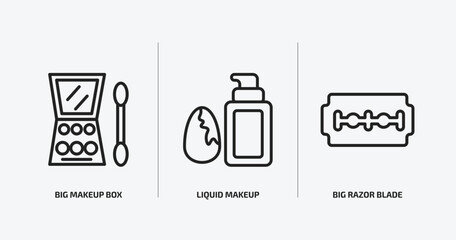 beauty outline icons set. beauty icons such as big makeup box, liquid makeup, big razor blade vector. can be used web and mobile.