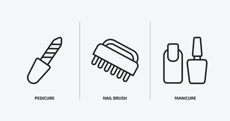 beauty outline icons set. beauty icons such as pedicure, nail brush, manicure vector. can be used web and mobile.