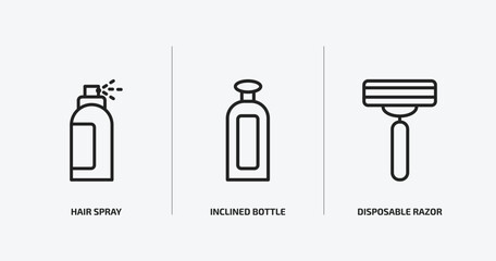 Fototapeta premium beauty outline icons set. beauty icons such as hair spray, inclined bottle, disposable razor vector. can be used web and mobile.