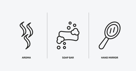 beauty outline icons set. beauty icons such as aroma, soap bar, hand mirror vector. can be used web and mobile.