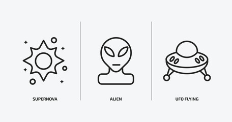 astronomy outline icons set. astronomy icons such as supernova, alien, ufo flying vector. can be used web and mobile.