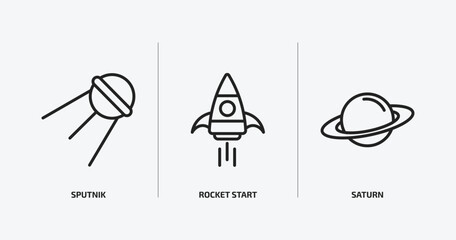 astronomy outline icons set. astronomy icons such as sputnik, rocket start, saturn vector. can be used web and mobile. © Farahim
