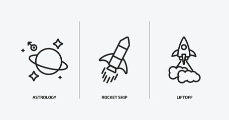 astronomy outline icons set. astronomy icons such as astrology, rocket ship, liftoff vector. can be used web and mobile.