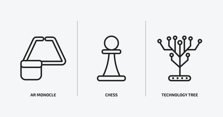 Fototapeta premium artificial intellegence outline icons set. artificial intellegence icons such as ar monocle, chess, technology tree vector. can be used web and mobile.