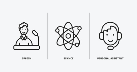 artificial intellegence outline icons set. artificial intellegence icons such as speech, science, personal assistant vector. can be used web and mobile.
