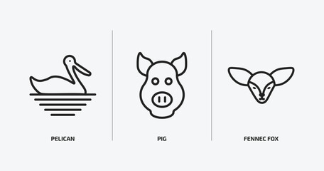 animals outline icons set. animals icons such as pelican, pig, fennec fox vector. can be used web and mobile.