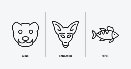 animals outline icons set. animals icons such as mink, kangaroo, perch vector. can be used web and mobile.