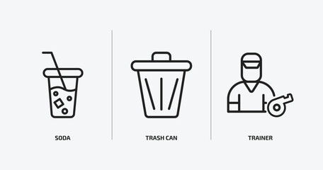 american football outline icons set. american football icons such as soda, trash can, trainer vector. can be used web and mobile.