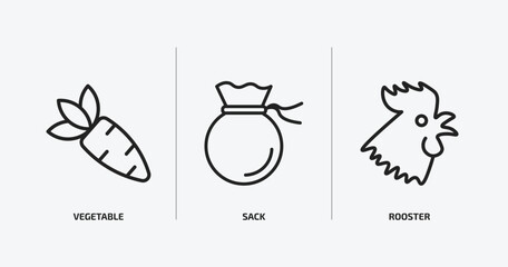 agriculture farming outline icons set. agriculture farming icons such as vegetable, sack, rooster vector. can be used web and mobile.