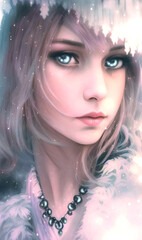 Maiden of Winter ai generated illustration blonde woman snowy soft pretty art