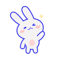 Set Cute Grey Rabbits Various Poses Stock Vector_Pose smile