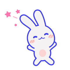 Set Cute Grey Rabbits Various Poses Stock Vector_Pose happy