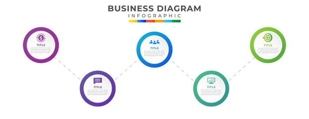 5 Steps Modern Timeline diagram roadmap with topic circles and business icons