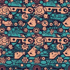 Naklejka premium Seamless steampunk pattern flat design